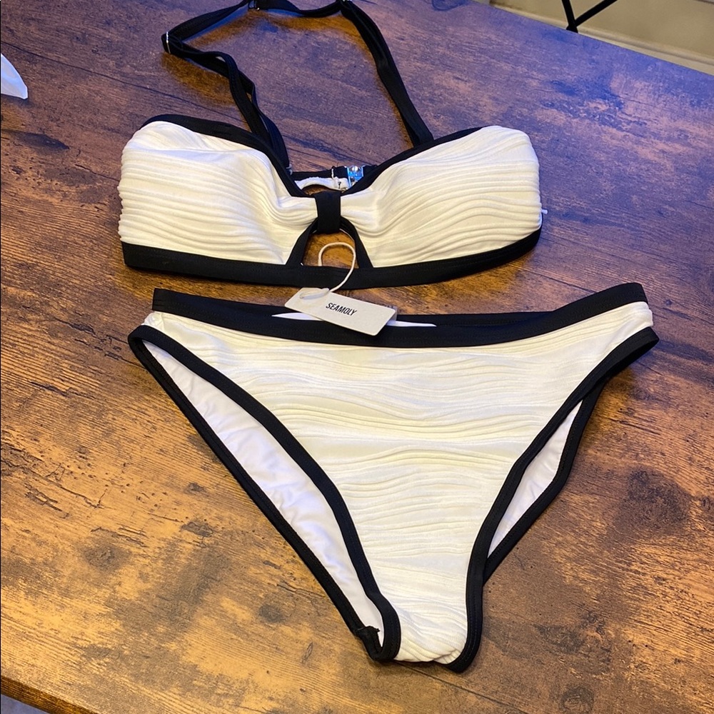 Stylish White and Black Bikini Set